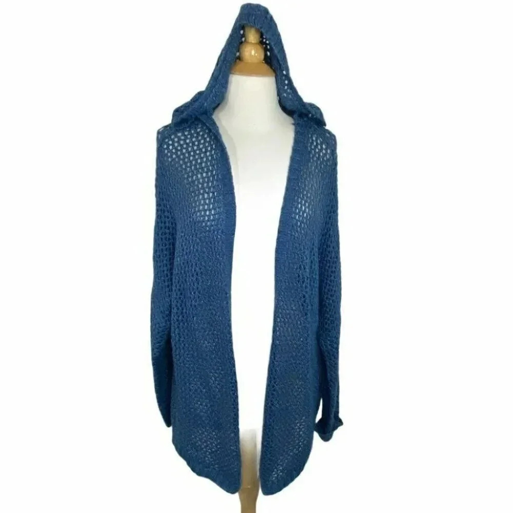 Cotton On knit wear open knit blue hooded‎ sweater